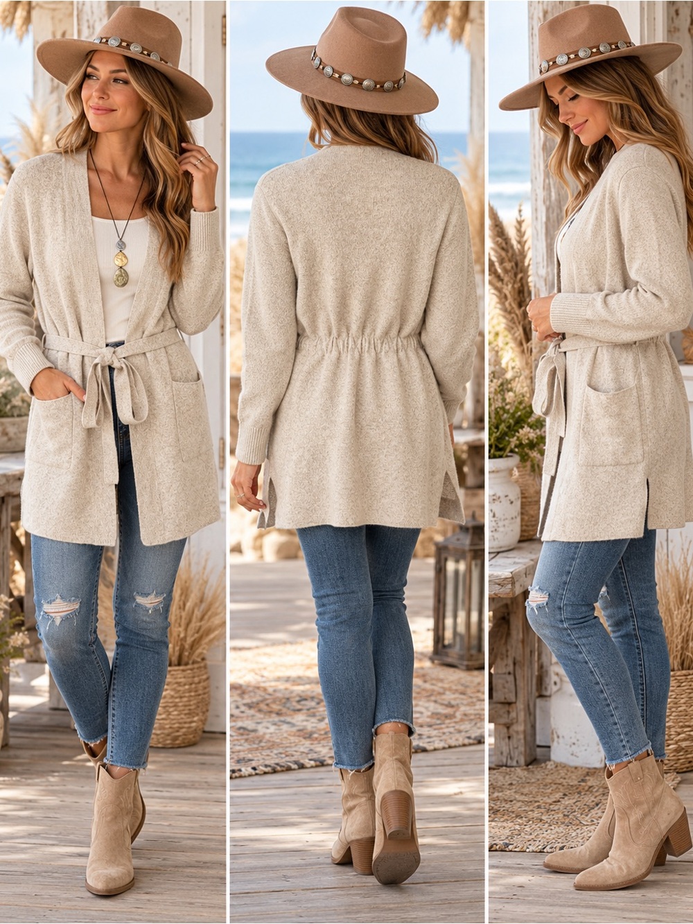 Banana Republic Cream Cardigan with Tie Belt